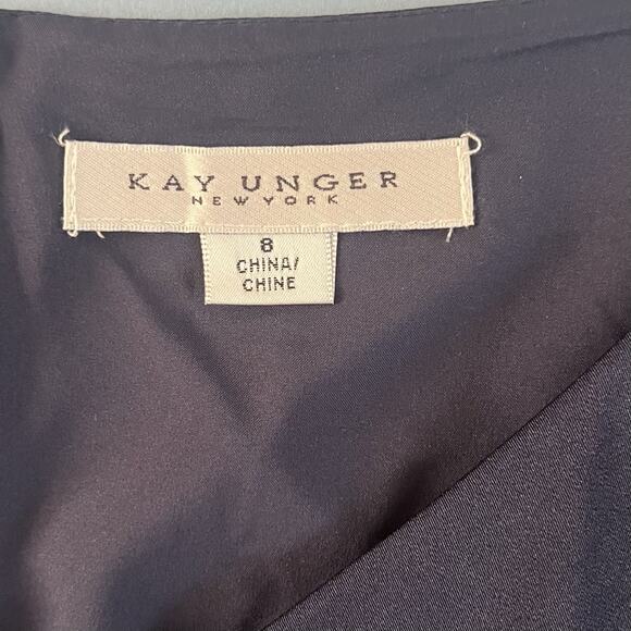 NWT Kay Unger Izabella Asymmetrical Neck Jacquard Navy Multi Ball Gown - Picture 7 of 8